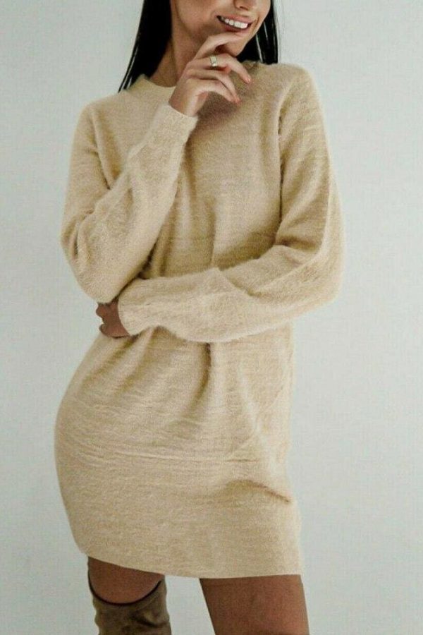 The Best Women Long Sleeve Knitted Sweater Mini Dress Fashion Autumn Winter Lady Backless Party Club Casual Jumper Dress Online - Takalr