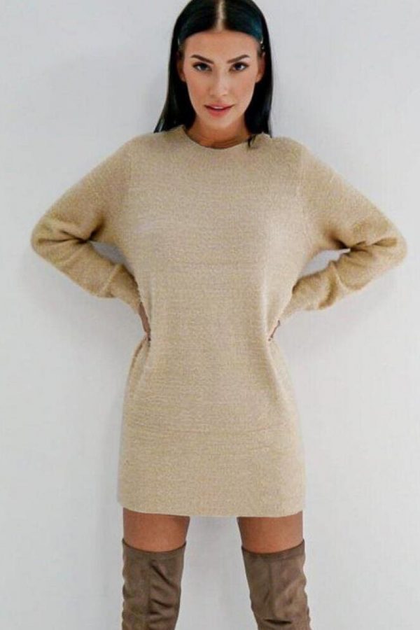 The Best Women Long Sleeve Knitted Sweater Mini Dress Fashion Autumn Winter Lady Backless Party Club Casual Jumper Dress Online - Takalr