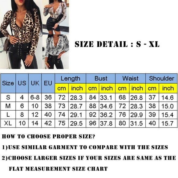 The Best Women Long Sleeve Leopard Skin Prinetd Bodysuit Autumn Casual Jumpsuit Bodysuit Slim V Neck Leotard Tops Fashion Slim Bodysuit Online - Takalr