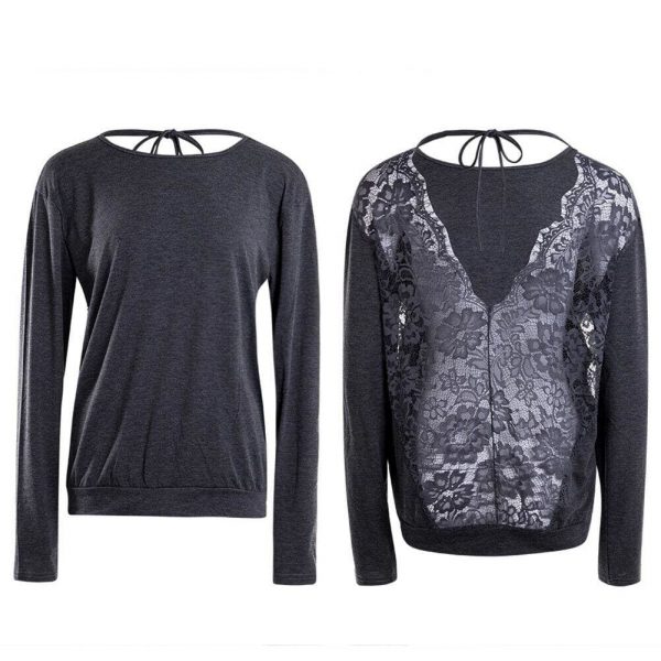 The Best Women Long Sleeve Loose Lace Floral Tee shirt New Casual O neck Perspective See through Shirt Tops T-Shirt Online - Takalr