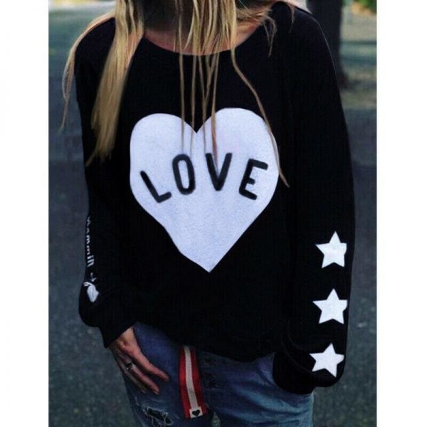 The Best Women Long Sleeve Love Heart Printed Hoodie Sweatshirt Ladies Casual Loose Sweater Jumper Pullover Tops Blouse Online - Takalr