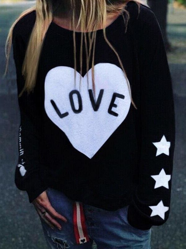 The Best Women Long Sleeve Love Heart Printed Hoodie Sweatshirt Ladies Casual Loose Sweater Jumper Pullover Tops Blouse Online - Takalr