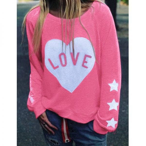 The Best Women Long Sleeve Love Heart Printed Hoodie Sweatshirt Ladies Casual Loose Sweater Jumper Pullover Tops Blouse Online - Takalr