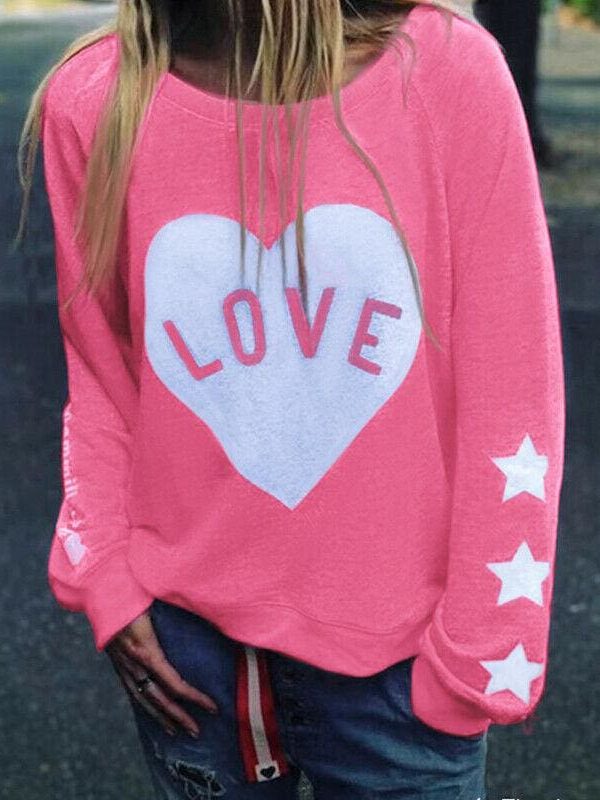 The Best Women Long Sleeve Love Heart Printed Hoodie Sweatshirt Ladies Casual Loose Sweater Jumper Pullover Tops Blouse Online - Takalr