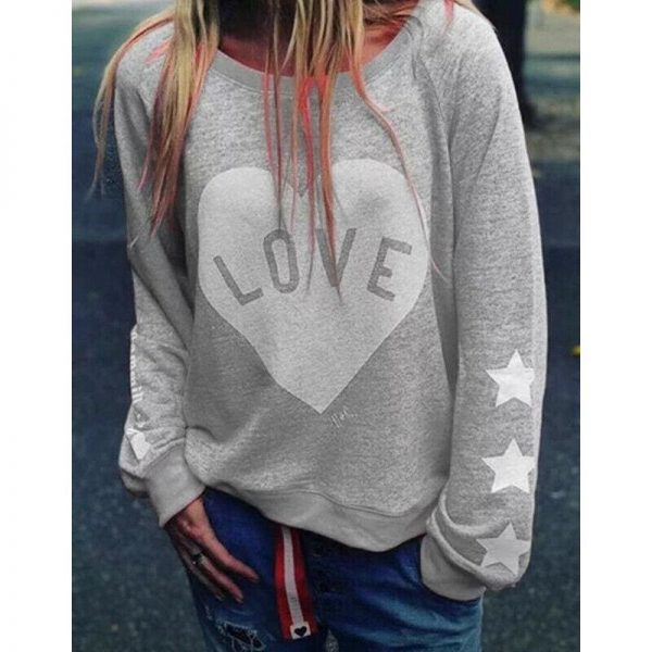 The Best Women Long Sleeve Love Heart Printed Hoodie Sweatshirt Ladies Casual Loose Sweater Jumper Pullover Tops Blouse Online - Takalr