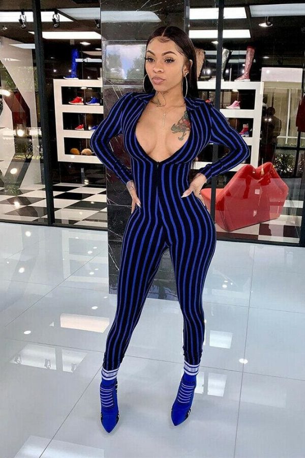 The Best Women Long Sleeve Striped Jumpsuit Romper Ladies Slim Fit Casual Clubwear Wide Leg Long Pants Outfits Online - Takalr