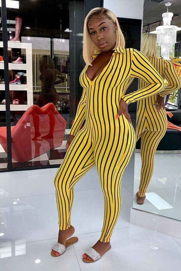 The Best Women Long Sleeve Striped Jumpsuit Romper Ladies Slim Fit Casual Clubwear Wide Leg Long Pants Outfits Online - Takalr