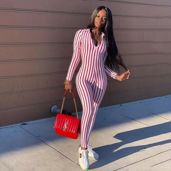 The Best Women Long Sleeve Striped Jumpsuit Romper Ladies Slim Fit Casual Clubwear Wide Leg Long Pants Outfits Online - Takalr