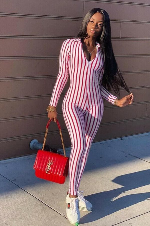 The Best Women Long Sleeve Striped Jumpsuit Romper Ladies Slim Fit Casual Clubwear Wide Leg Long Pants Outfits Online - Takalr