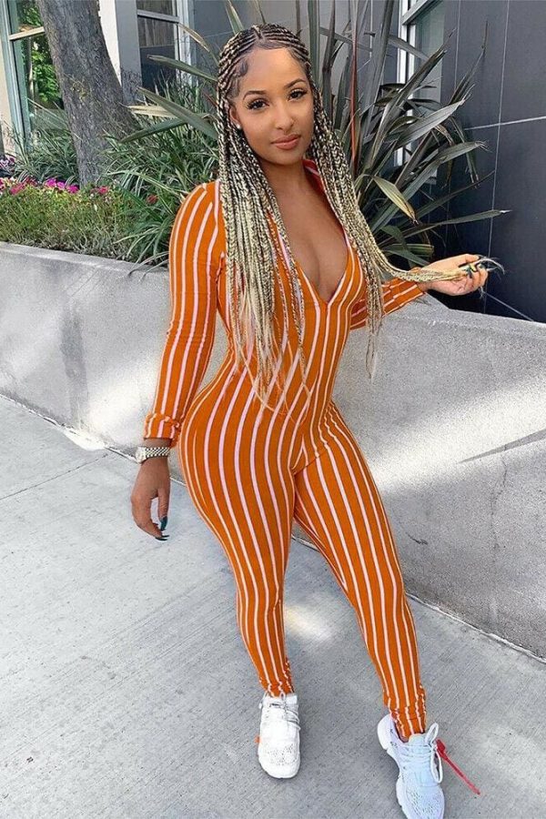 The Best Women Long Sleeve Striped Jumpsuit Romper Ladies Slim Fit Casual Clubwear Wide Leg Long Pants Outfits Online - Takalr