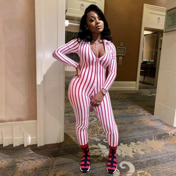 The Best Women Long Sleeve Striped Jumpsuit Romper Ladies Slim Fit Casual Clubwear Wide Leg Long Pants Outfits Online - Takalr