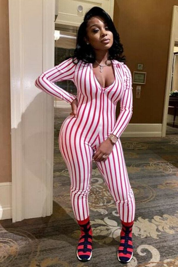 The Best Women Long Sleeve Striped Jumpsuit Romper Ladies Slim Fit Casual Clubwear Wide Leg Long Pants Outfits Online - Takalr