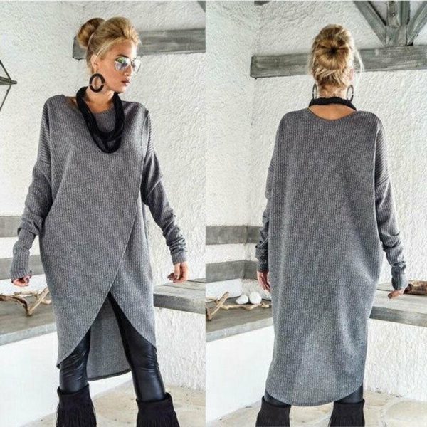 The Best Women Long Sleeve Sweater Ladies Casual Loose Solid O-Neck Jumper Pullover Tops Regular Size Autumn Winter Clothes Cotton Blend Online - Takalr