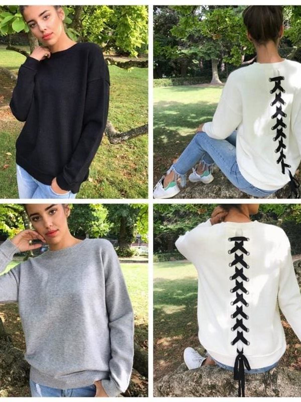 The Best Women Long-sleeve Sweatshirt Round Neck Lace Up Casual Pullover Online - Takalr