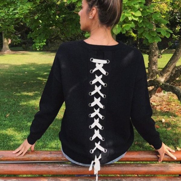 The Best Women Long-sleeve Sweatshirt Round Neck Lace Up Casual Pullover Online - Takalr