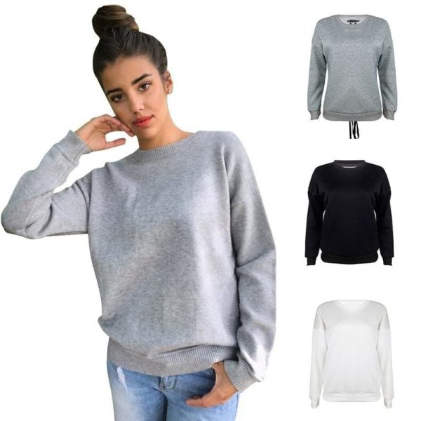 The Best Women Long-sleeve Sweatshirt Round Neck Lace Up Casual Pullover Online - Takalr