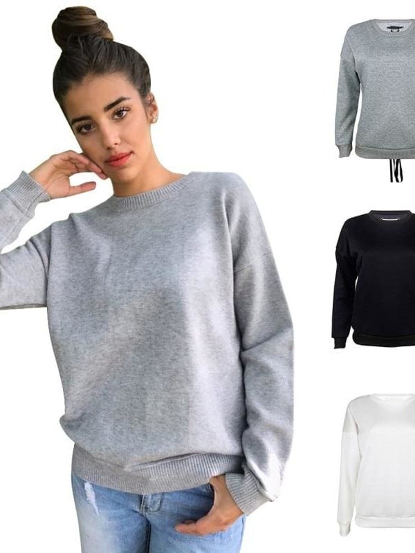 The Best Women Long-sleeve Sweatshirt Round Neck Lace Up Casual Pullover Online - Takalr