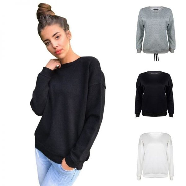 The Best Women Long-sleeve Sweatshirt Round Neck Lace Up Casual Pullover Online - Takalr