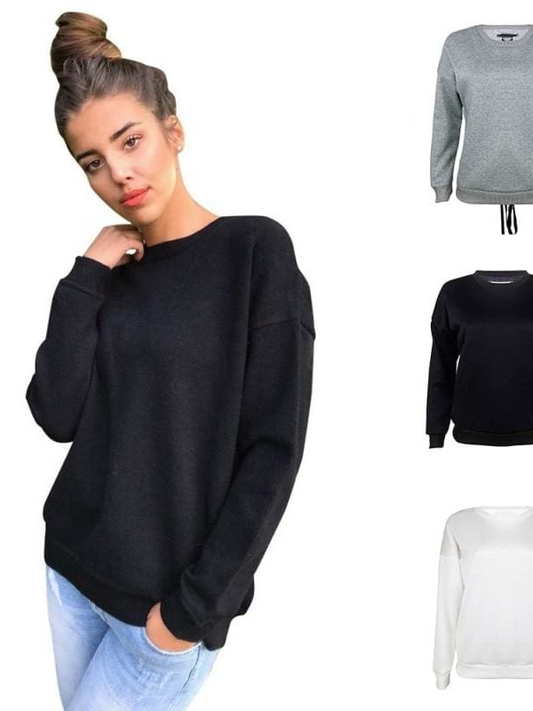 The Best Women Long-sleeve Sweatshirt Round Neck Lace Up Casual Pullover Online - Takalr