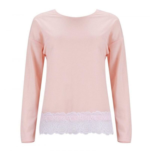 The Best Women Long Sleeve T shirt Loose Lace Top Ladies Tee shirt Femme Fashion Cute Sweet Shirt Casual Streetwear Online - Takalr