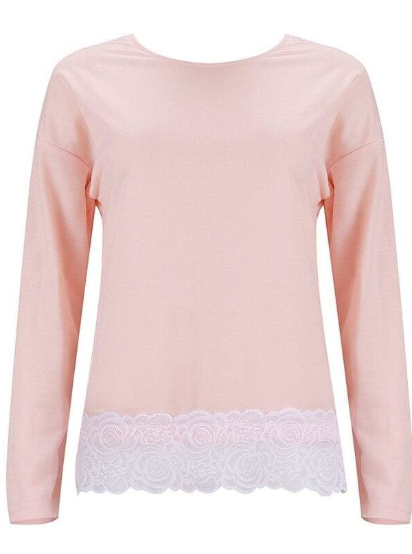 The Best Women Long Sleeve T shirt Loose Lace Top Ladies Tee shirt Femme Fashion Cute Sweet Shirt Casual Streetwear Online - Takalr