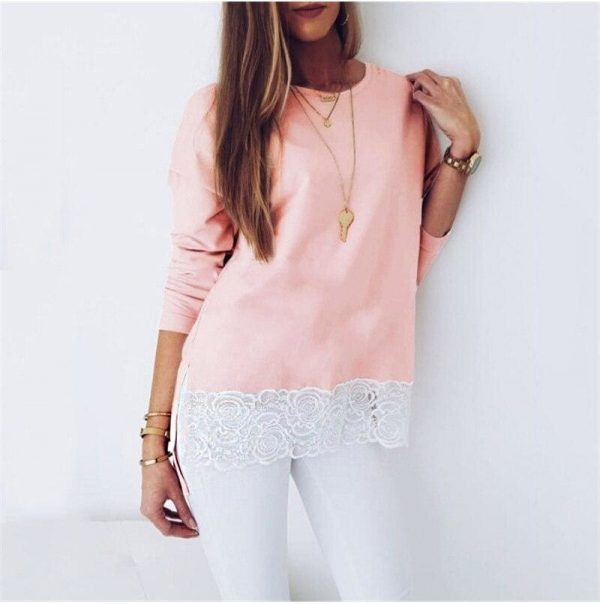 The Best Women Long Sleeve T shirt Loose Lace Top Ladies Tee shirt Femme Fashion Cute Sweet Shirt Casual Streetwear Online - Takalr