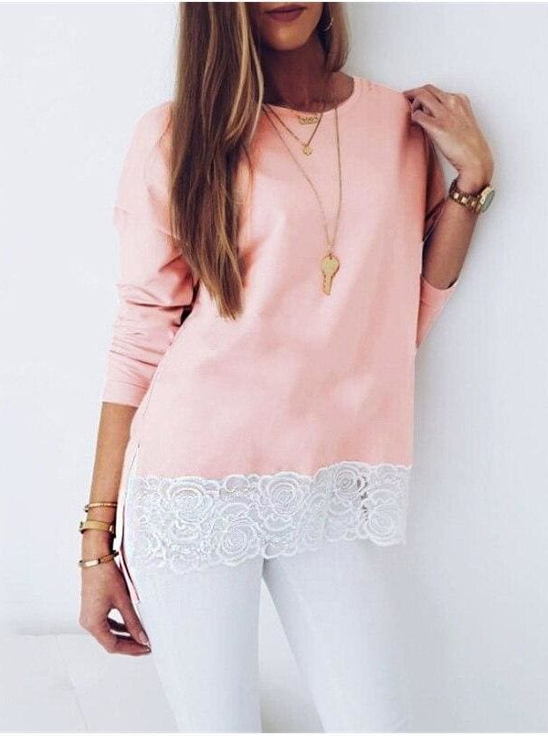 The Best Women Long Sleeve T shirt Loose Lace Top Ladies Tee shirt Femme Fashion Cute Sweet Shirt Casual Streetwear Online - Takalr