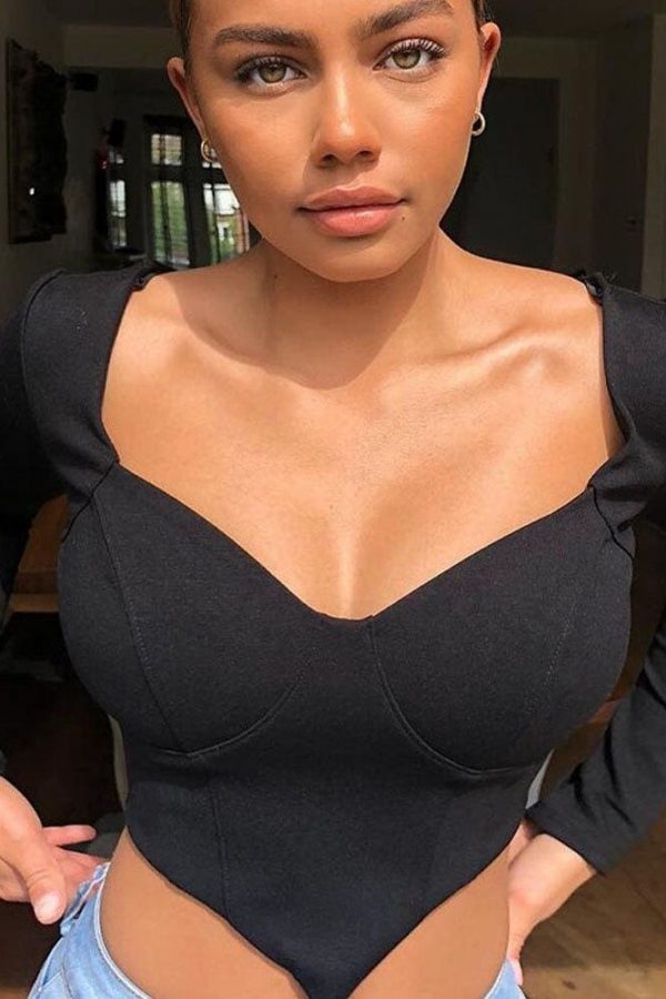 The Best Women Long Sleeve Wrap Shirt Deep V Neck Backless Blouse Crop Tops Ladies Slim Tank Top Holiday Streetwear Online - Takalr