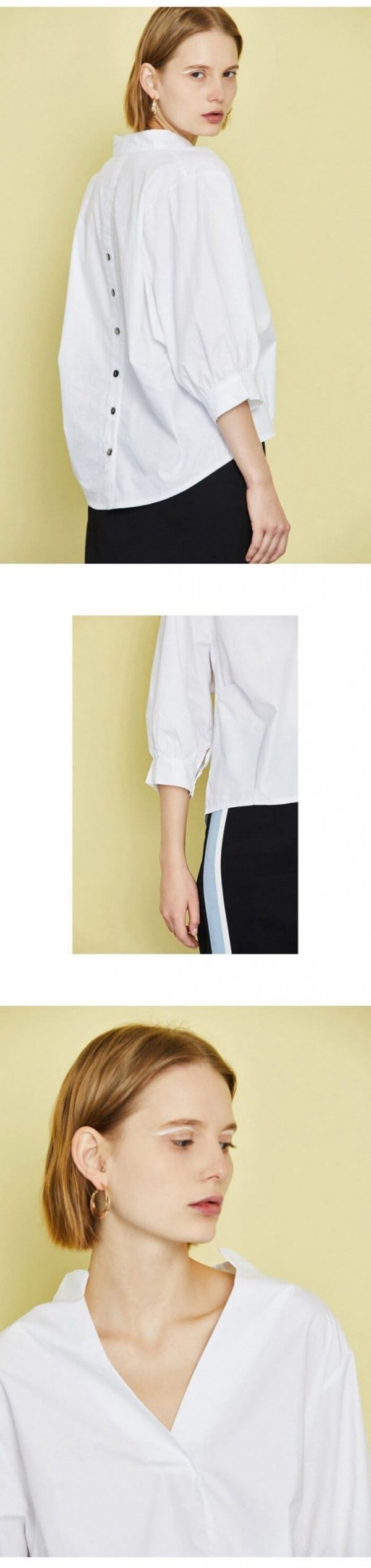 The Best Women Loose Blouse Cotton Back Button Solid V-Neck Casual Shirt Online - Source Silk