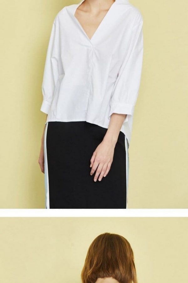 The Best Women Loose Blouse Cotton Back Button Solid V-Neck Casual Shirt Online - Source Silk