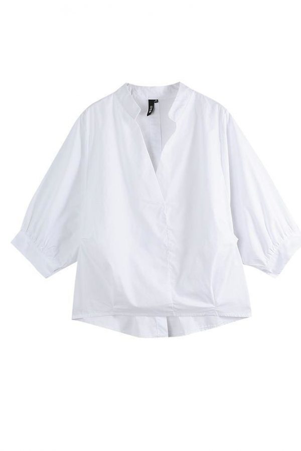 The Best Women Loose Blouse Cotton Back Button Solid V-Neck Casual Shirt Online - Source Silk