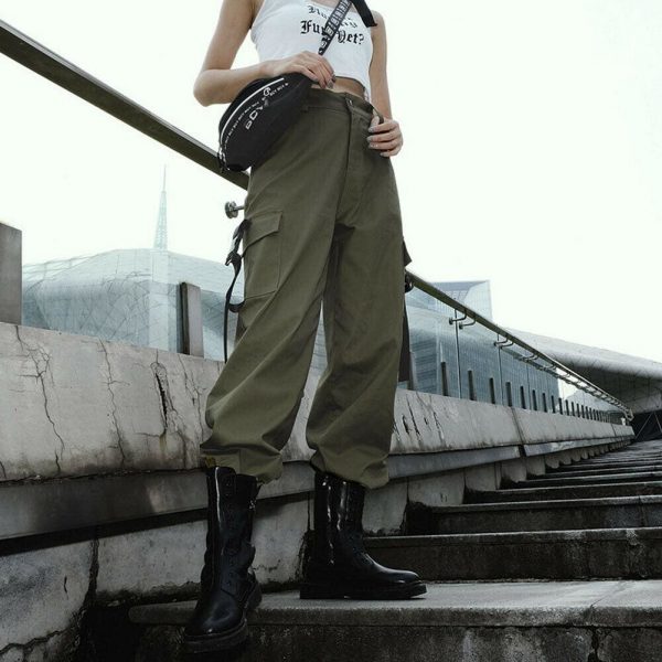 The Best Women Loose Causal Trousers Costume High Waist Chain Combat Cargo High Waist Harem Hip Hop Outdoor Military Pocket Pants Online - Takalr