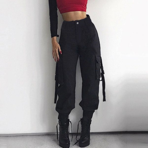 The Best Women Loose Causal Trousers Costume High Waist Chain Combat Cargo High Waist Harem Hip Hop Outdoor Military Pocket Pants Online - Takalr