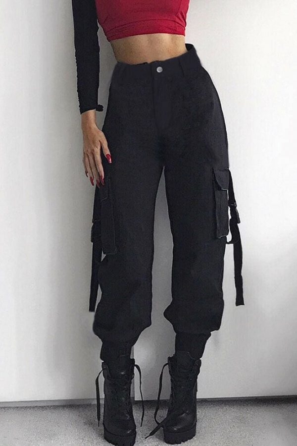 The Best Women Loose Causal Trousers Costume High Waist Chain Combat Cargo High Waist Harem Hip Hop Outdoor Military Pocket Pants Online - Takalr