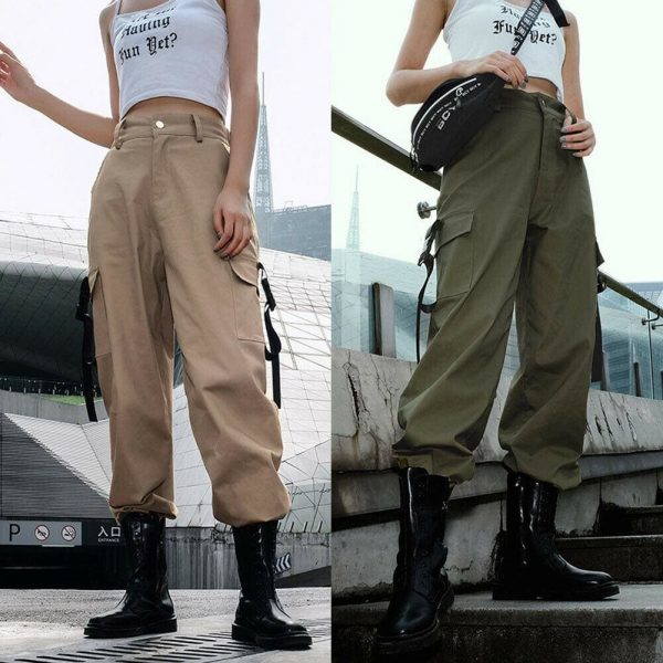 The Best Women Loose Causal Trousers Costume High Waist Chain Combat Cargo High Waist Harem Hip Hop Outdoor Military Pocket Pants Online - Takalr