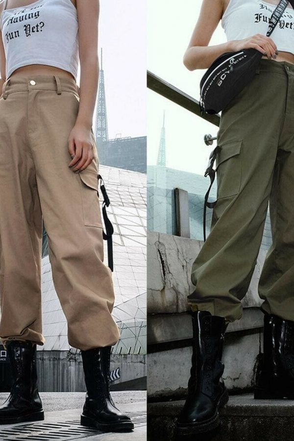 The Best Women Loose Causal Trousers Costume High Waist Chain Combat Cargo High Waist Harem Hip Hop Outdoor Military Pocket Pants Online - Takalr