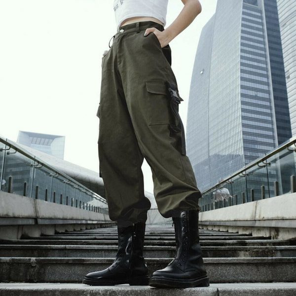 The Best Women Loose Causal Trousers Costume High Waist Chain Combat Cargo High Waist Harem Hip Hop Outdoor Military Pocket Pants Online - Takalr