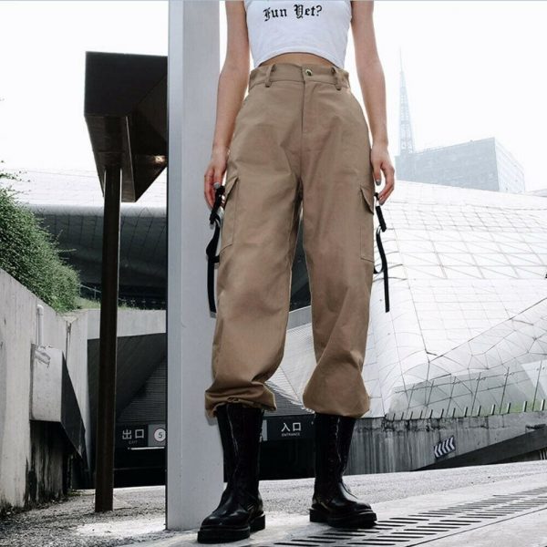 The Best Women Loose Causal Trousers Costume High Waist Chain Combat Cargo High Waist Harem Hip Hop Outdoor Military Pocket Pants Online - Takalr