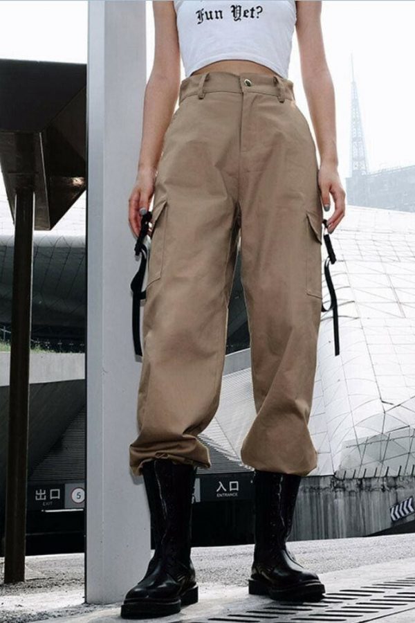 The Best Women Loose Causal Trousers Costume High Waist Chain Combat Cargo High Waist Harem Hip Hop Outdoor Military Pocket Pants Online - Takalr