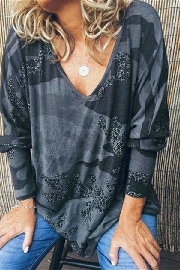 The Best Women Loose Ladies Blouse Shirt Long Sleeve Summer Tops V neck Casual Camouflage Basic Tee Blouse Streetwear Online - Takalr