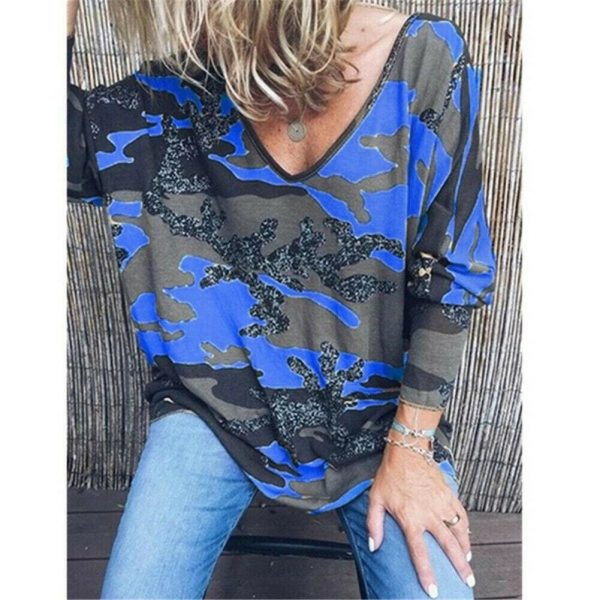 The Best Women Loose Ladies Blouse Shirt Long Sleeve Summer Tops V neck Casual Camouflage Basic Tee Blouse Streetwear Online - Takalr