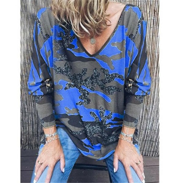 The Best Women Loose Ladies Blouse Shirt Long Sleeve Summer Tops V neck Casual Camouflage Basic Tee Blouse Streetwear Online - Takalr