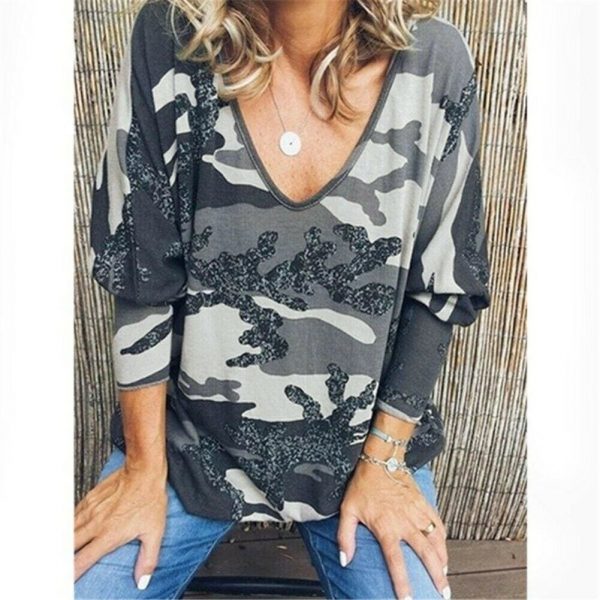 The Best Women Loose Ladies Blouse Shirt Long Sleeve Summer Tops V neck Casual Camouflage Basic Tee Blouse Streetwear Online - Takalr