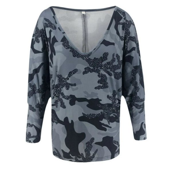 The Best Women Loose Ladies Blouse Shirt Long Sleeve Summer Tops V neck Casual Camouflage Basic Tee Blouse Streetwear Online - Takalr