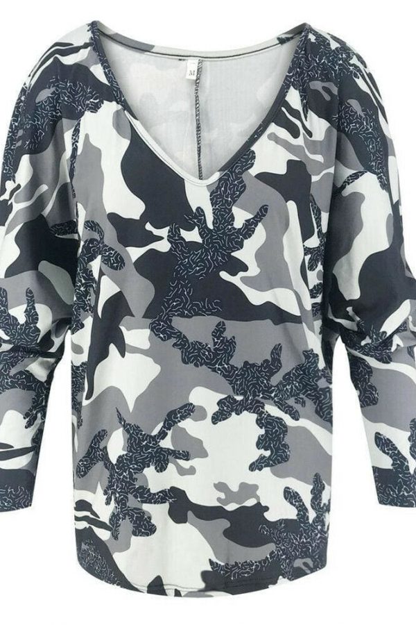 The Best Women Loose Ladies Blouse Shirt Long Sleeve Summer Tops V neck Casual Camouflage Basic Tee Blouse Streetwear Online - Takalr