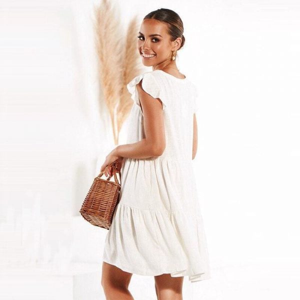 The Best Women Loose Summer Dress Short Sleeve V Neck Mini Casual vintage dress Online - Source Silk