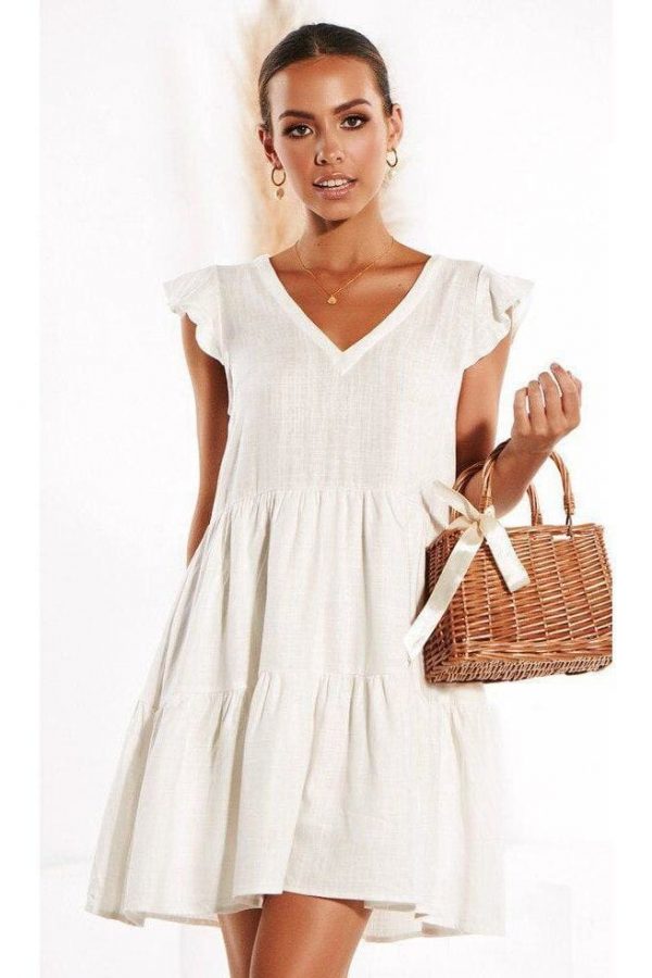 The Best Women Loose Summer Dress Short Sleeve V Neck Mini Casual vintage dress Online - Source Silk