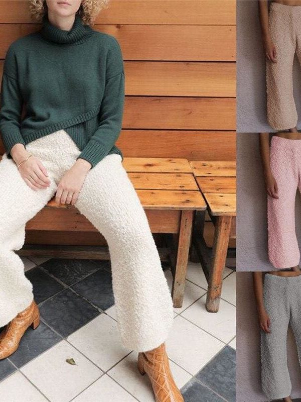 The Best Women Loose Wide-legged Casual Home Fleece Pants Trousers Warm Nightwear Winter Bottoms Flannel Sleepwear Pants Online - Takalr