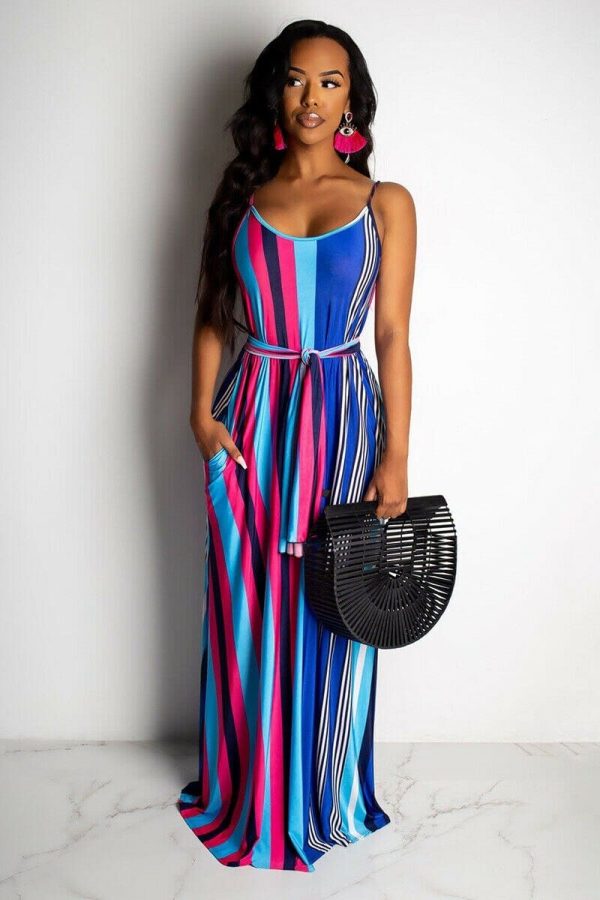 The Best Women Maxi Boho Dress Striped Summer Casual Beach Evening Party Long Sundress Fashion Ladies Sleeveless Dresses Online - Takalr