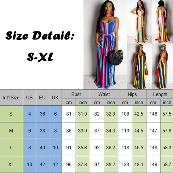 The Best Women Maxi Boho Dress Striped Summer Casual Beach Evening Party Long Sundress Fashion Ladies Sleeveless Dresses Online - Takalr